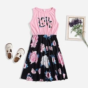 Kids Toddler Little Girls' Dress Floral Letter Daily Holiday Patchwork Print Pink Knee-length Sleeveless Vacation Dresses Valentines Spring Summer 2-6 Years Lightinthebox