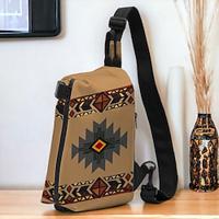 Men's Crossbody Bag Shoulder Bag Chest Bag Polyester Outdoor Daily Holiday Zipper Print Large Capacity Lightweight Multi Carry National Totem Earth Yellow Grey Lightinthebox