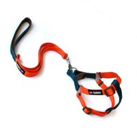 Helepet Flat Pet Leash Harness-Metal Buckle Orange Blue Medium