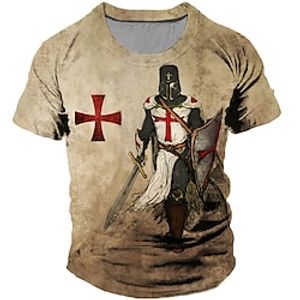 Men's Unisex T shirt Tee Templar Cross Graphic Prints Soldier Crew Neck Brown 3D Print Outdoor Street Short Sleeve Print Clothing Apparel Vintage Sports Designer Casual Lightinthebox