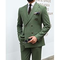 Dark Khaki Burgundy Green Men's Wedding Prom Suits Solid Colored 2 Piece Daily Lightweight Casual Tailored Fit Double Breasted Six-buttons 2024 Lightinthebox