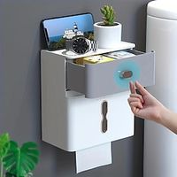 1pc Bathroom Double-layer Storage Rack, Roll Paper Tissue Box, Toilet Wall-mounted Large Capacity Punch-free Tissue Holder miniinthebox - thumbnail