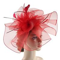 Fascinators Hats Headwear Organza Fedora Hat Top Hat Veil Hat Horse Race Cocktail Elegant Retro With Feather Pure Color Headpiece Headwear Lightinthebox