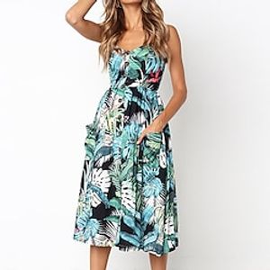 Women's A Line Dress Knee Length Dress Green White Blue Light Green Light Blue Sleeveless Floral Striped Pocket Cold Shoulder Button Spring Summer V Neck Stylish Elegant 2022 S M L XL XXL 3XL Lightinthebox