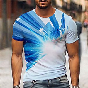 Men's Unisex Tee T shirt Shirt 3D Print Geometric Graphic Prints Print Short Sleeve Daily Tops Casual Designer Big and Tall Blue miniinthebox