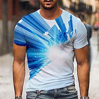 Men's Unisex Tee T shirt Shirt 3D Print Geometric Graphic Prints Print Short Sleeve Daily Tops Casual Designer Big and Tall Blue miniinthebox - thumbnail