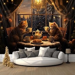 Christmas Animal Cat Hanging Tapestry Wall Art Large Xmas Tapestry Mural Decor Photograph Backdrop Blanket Curtain Home Bedroom Living Room Decoration Lightinthebox