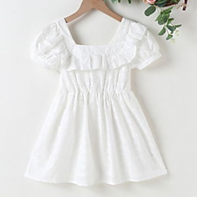 Kids Little Girls' Dress Floral Ruched Print White Yellow Blushing Pink Knee-length Short Sleeve Basic Dresses Summer Regular Fit 2-6 Years Lightinthebox