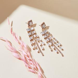 Crystal Studded Drop Earrings with Pushback Closure