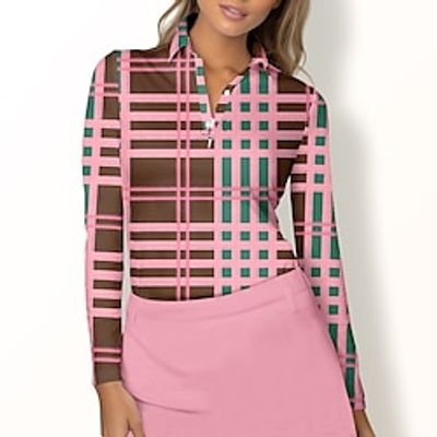 Women's Polo Shirt Golf Shirt Button Up Polo Breathable Quick Dry Moisture Wicking Long Sleeve Golf Apparel Golf Clothes Regular Fit Plaid Spring Autumn Tennis Golf Pickleball Lightinthebox