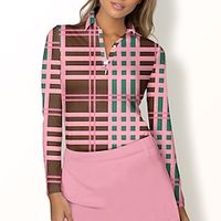 Women's Polo Shirt Golf Shirt Button Up Polo Breathable Quick Dry Moisture Wicking Long Sleeve Golf Apparel Golf Clothes Regular Fit Plaid Spring Autumn Tennis Golf Pickleball Lightinthebox - thumbnail