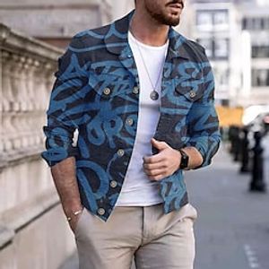 Men's Shirt Graphic Prints Graffiti Turndown Blue Outdoor Street Long Sleeve Print Clothing Apparel Fashion Streetwear Designer Breathable miniinthebox