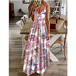 Women's A Line Dress Maxi long Dress Blushing Pink Sleeveless Floral Print Print Spring Summer V Neck Casual 2021 S M L XL XXL 3XL Lightinthebox