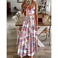 Women's A Line Dress Maxi long Dress Blushing Pink Sleeveless Floral Print Print Spring Summer V Neck Casual 2021 S M L XL XXL 3XL Lightinthebox - thumbnail