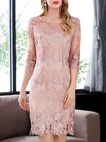 Round Neck Brocade Bodycon Dress - thumbnail