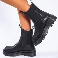 Women's Boots Chelsea Boots Combat Boots Plus Size Daily Mid Calf Boots Platform Classic Minimalism Walking Faux Leather Loafer Solid Color Black miniinthebox - thumbnail