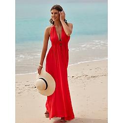 Elegant V Neck Drawstring Vacation Dress Lightinthebox