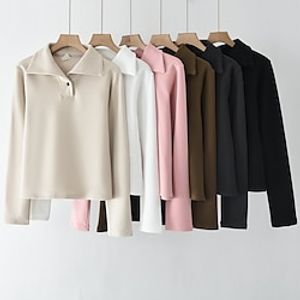 Women's Sweatshirt Pullover Active Button Black White Pink Solid Color Casual Sports V Neck Long Sleeve Top Micro-elastic Fall  Winter Lightinthebox