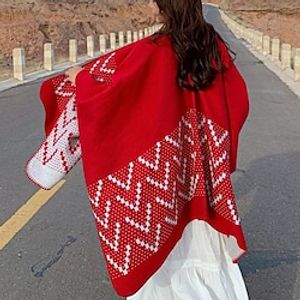150cm130cm Women's Sun Protection Knit Coat Shawl Gift Tassel Scarf Winter Cashmere Thickening Warm Pocket Cloak Desert Travel Lightinthebox