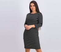 Womens Long Sleeve Stripe Dress  Black/White - thumbnail