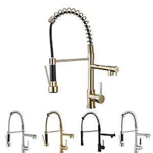 Kitchen Faucet Pull Out Sink Mixer Taps Dual Spout, High Arc Spring Vessel Brass Taps, Single Handle 360 Swivel Sprayer with Hot and Cold Water Hose Lightinthebox