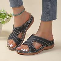 Women's Sandals Flats Orthopedic Sandals Outdoor Home Flat Heel Open Toe Casual Comfort Faux Leather Loafer Dark Brown Dark Blue Beige Lightinthebox