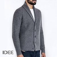 Men's Sweater Cardigan Sweater Sweater Jacket Ribbed Knit Cropped Button Knitted Plain V Neck Streetwear Stylish Outdoor Daily Clothing Apparel Fall  Winter Black White S M L miniinthebox - thumbnail