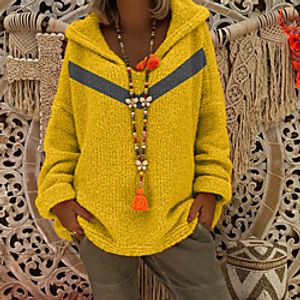 Women's Sweater Knitted Color Block Stylish Casual Long Sleeve Sweater Cardigans Hooded Fall Winter Yellow Gray Red miniinthebox