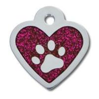 The Hillman Id Tag - Heart Epoxy Pink Glitter Paw Dog And Cat