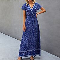 Women's Swing Dress Maxi long Dress Blue Red Short Sleeve Solid Color Spring Summer Casual / Daily 2021 S M L XL miniinthebox - thumbnail