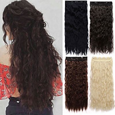 Corn Wave Clip in Hair Extension Wavy Curly Clip ins Synthetic Natural Fiber Hair 5Clips on Hair Extension for Black White Women miniinthebox