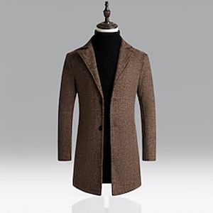Men's Winter Coat Short Coat Street Business Winter Fall Polyester Thermal Warm Breathable Outerwear Clothing Apparel Casual Solid Color Pocket Turndown Single Breasted miniinthebox