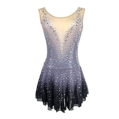 Figure Skating Dress Women's Girls' Ice Skating Dress Grey Stretchy Training Competition Skating Wear Thermal Warm Crystal  Rhinestone Sleeveless Ice Skating Figure Skating Lightinthebox
