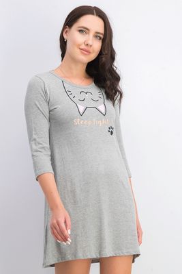 Womens Graphic Print Long Sleeve Sleepwear Dress Heather Grey Womens Graphic Print Long Sleeve Sleepwear Dress Heather Grey