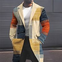 Geometry Stripes and Plaid Business Casual Men's Coat Work Wear to work Going out Fall  Winter Turndown Long Sleeve Yellow Gray M L XL Polyester Weaving Jacket miniinthebox - thumbnail