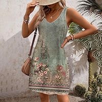 Women's Vintage Dress Casual Dress Floral Graphic Pocket Print V Neck Midi Dress Bohemia Vintage Party Home Sleeveless Regular Fit Light Yellow Light Green Blue Summer S M L XL XXL Lightinthebox