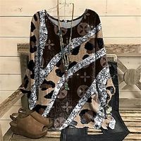 Women's Plus Size Tops Blouse Shirt Leopard Print Long Sleeve Crewneck Streetwear Daily Vacation Polyester Fall Winter Black Yellow Lightinthebox - thumbnail