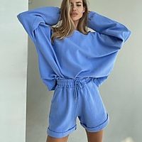 Women's Basic Solid Colored Two Piece Set Sweatshirt Tracksuit Loungewear Shorts Jogger Pants Drawstring Tops miniinthebox - thumbnail