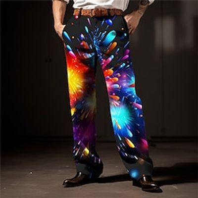 Colorful Business Casual Men's 3D Print Dress Pants Pants Trousers New Year Polyester Wine Black Navy Blue S M L High Elasticity Pants Lightinthebox