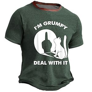 I'm Grumpy Cat Men's Street Style 3D Print T shirt Tee Sports Outdoor Holiday Going out T shirt Navy Blue Army Green Dark Blue Short Sleeve Crew Neck Shirt Spring  Summer Lightinthebox