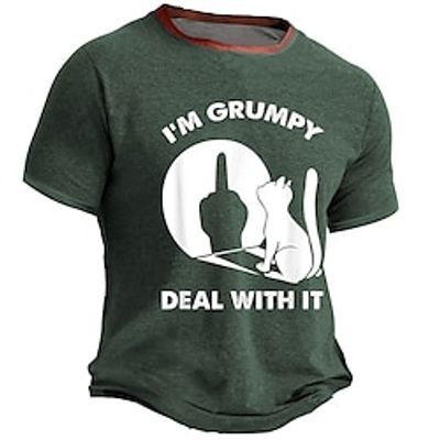 I'm Grumpy Cat Men's Street Style 3D Print T shirt Tee Sports Outdoor Holiday Going out T shirt Navy Blue Army Green Dark Blue Short Sleeve Crew Neck Shirt Spring  Summer Lightinthebox