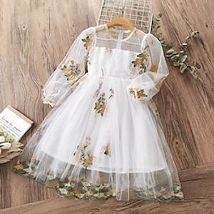 Girls' A Line Dress Long Sleeve Floral 3D Printed Graphic Dresses Cute Princess Above Knee Cotton Polyester Dress Spring Fall Kids Daily Loose Fit Puff Sleeve miniinthebox
