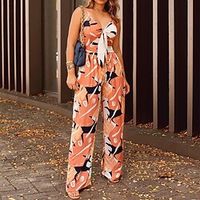 Women's Jumpsuit Backless Print Print V Neck Casual Street Daily Regular Fit Sleeveless Orange S M L Spring Lightinthebox - thumbnail