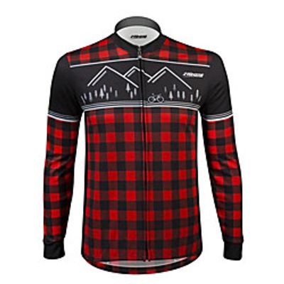 21Grams Men's Long Sleeve Cycling Jersey Winter Summer Fleece Spandex Polyester Red Green Plaid Checkered Bike Jersey Top Mountain Bike MTB Road Bike Cycling Thermal Warm UV Resistant Anatomic Design miniinthebox