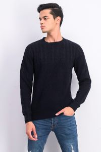 Mens Cable Yolk Sweater  Navy