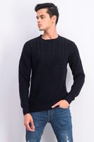 Mens Cable Yolk Sweater  Navy - thumbnail