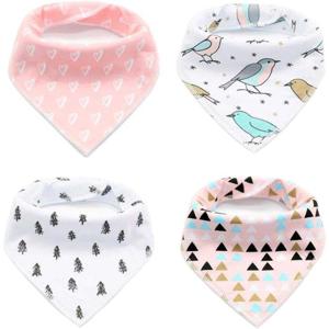 Little Story Pack Of 4 Bibs - Baby Bandana Drool Drooling And Teething Organic Cotton Nickel Free Metal Super Absorbent Shower Gift Babies 3 - 24Months Bird LS_BDBS4_BR