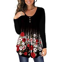 Women's Butterfly Peplum T shirt Floral Butterfly Long Sleeve Button Print U Neck Basic Tops Blue Royal Blue White Lightinthebox - thumbnail