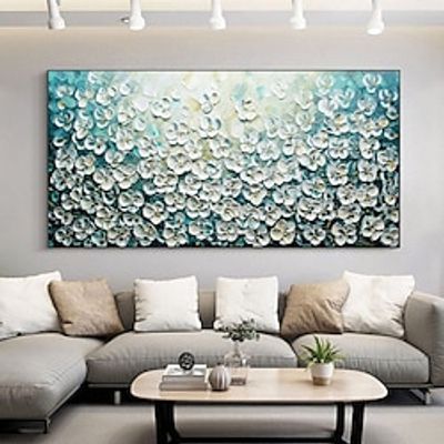 Blooming Flower oil painting handmade Landscape Art Minimalist White Cherry Blossom Canvas Oil Painting hand painted 3D Creamy Texture oil painting Wall Art Custom Plaster Style painting Lightinthebox