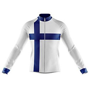 21Grams Finland National Flag Men's Long Sleeve Cycling Jersey - BlueWhite Bike Jersey Top Thermal Warm UV Resistant Anatomic Design Sports Winter Summer Fleece 100% Polyester Mountain Bike MTB Road miniinthebox